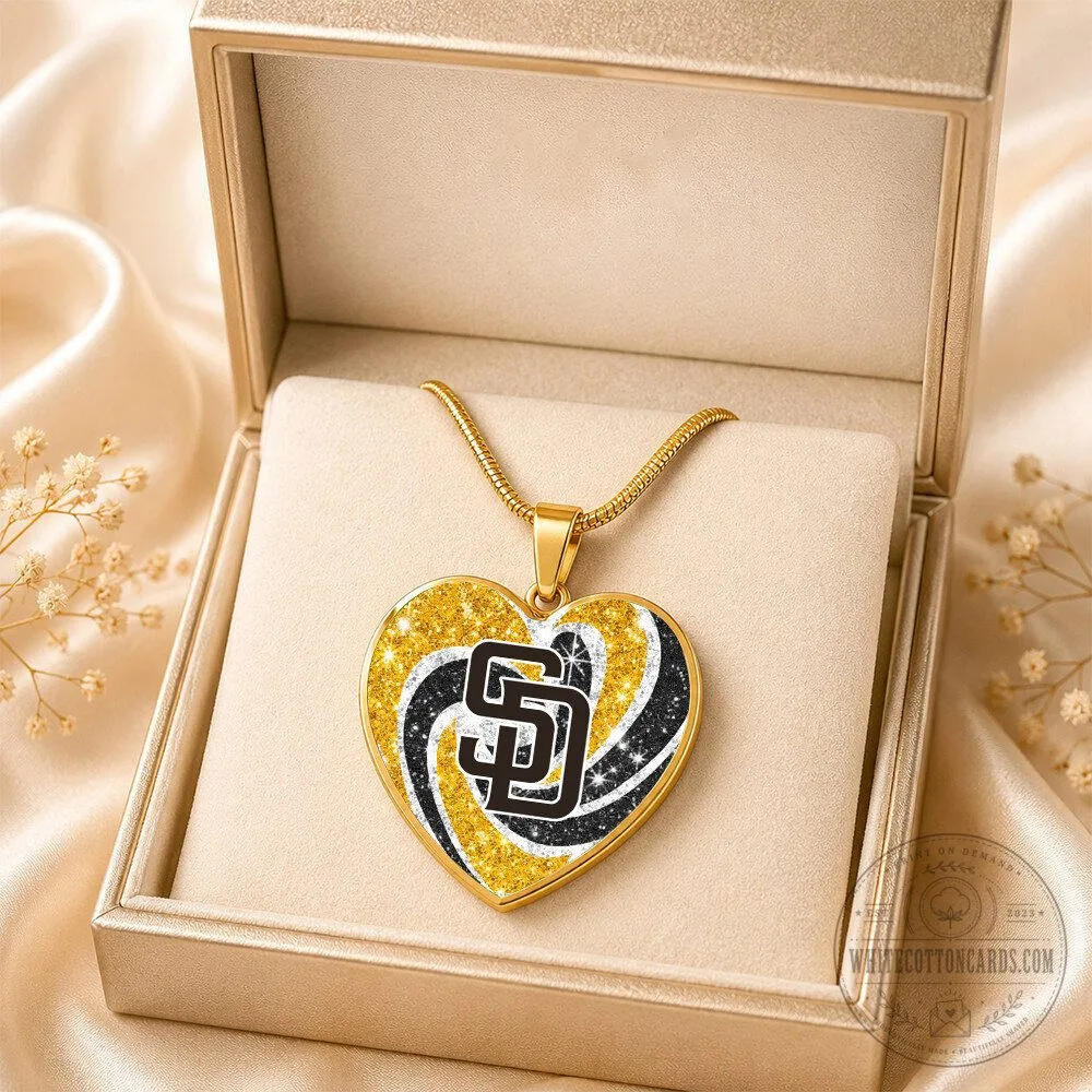 San Diego Padres Baseball Team Heart Pendant Necklace