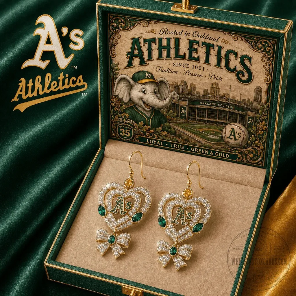 Oakland Athletics Baseball Team Heart Shaped Dangle Earrings Oakland Athletics Baseball Team Heart Shaped Dangle Earrings
