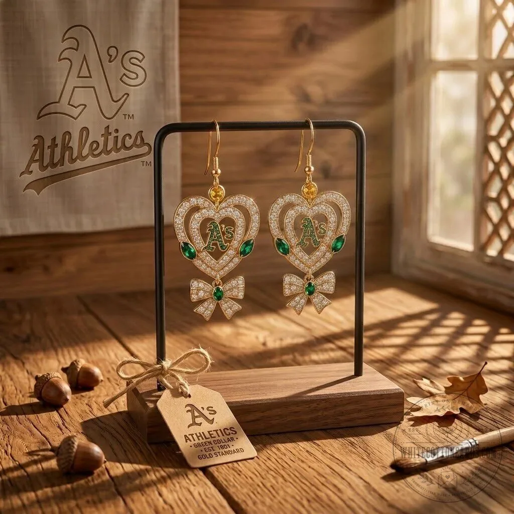 Oakland Athletics Baseball Team Heart Shaped Dangle Earrings 6 Oakland Athletics Baseball Team Heart Shaped Dangle Earrings