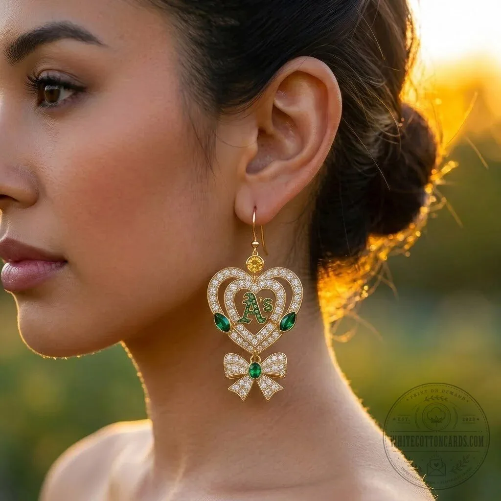 Oakland Athletics Baseball Team Heart Shaped Dangle Earrings 7 Oakland Athletics Baseball Team Heart Shaped Dangle Earrings
