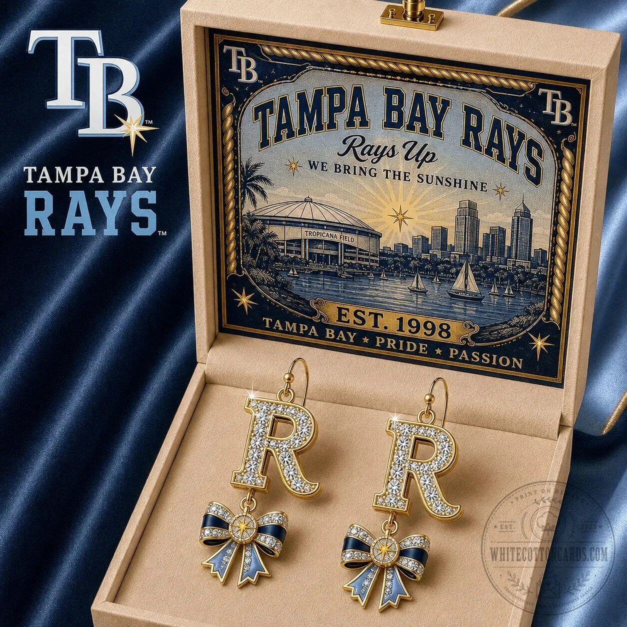 Tampa Bay Rays Baseball Team Dangle Earrings with Bows