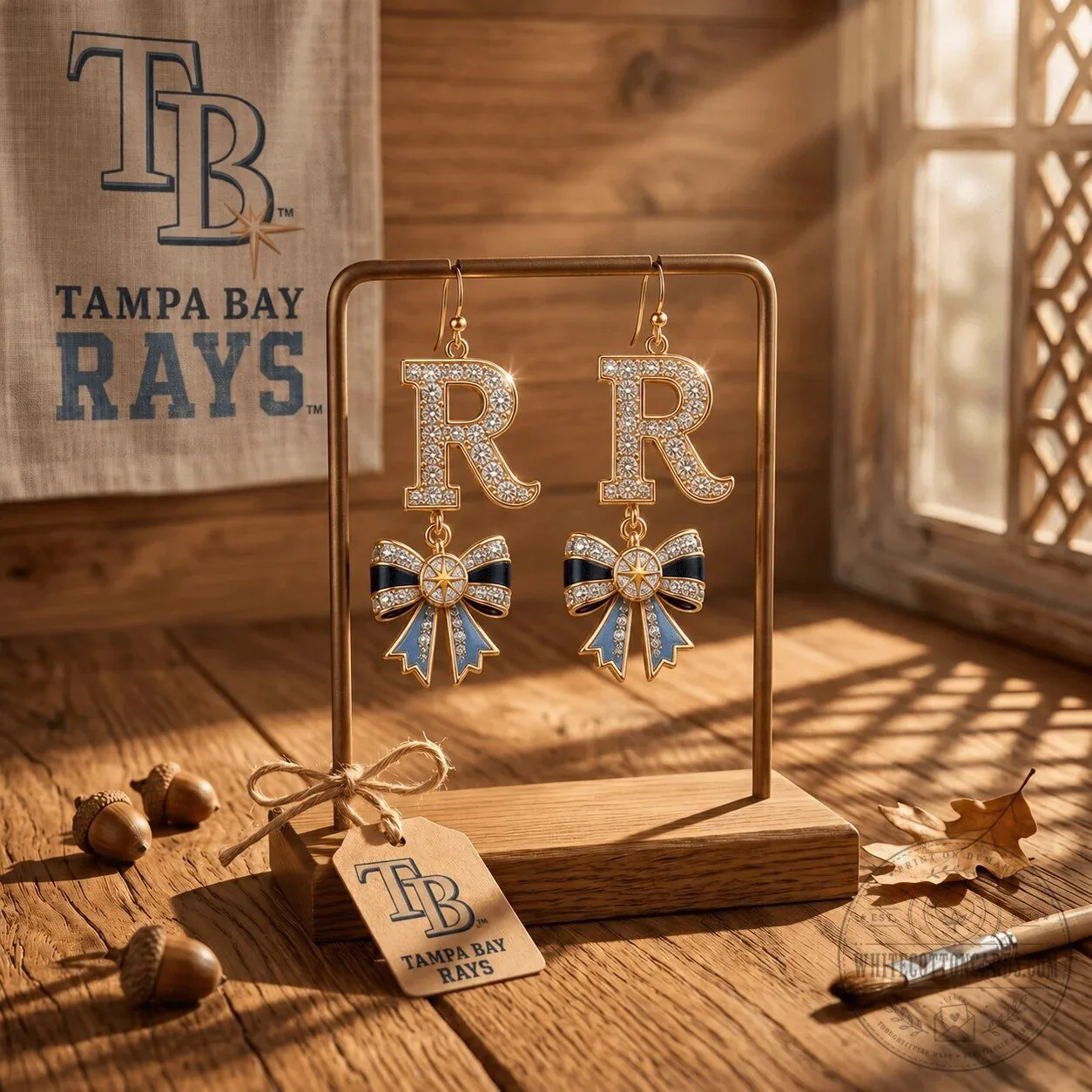 Tampa Bay Rays Baseball Team Dangle Earrings with Bows 6 Tampa Bay Rays Baseball Team Dangle Earrings with Bows