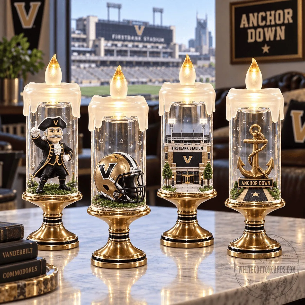 Vanderbilt Commodores Football Stadium Anchor Down Candle Ornament Set
