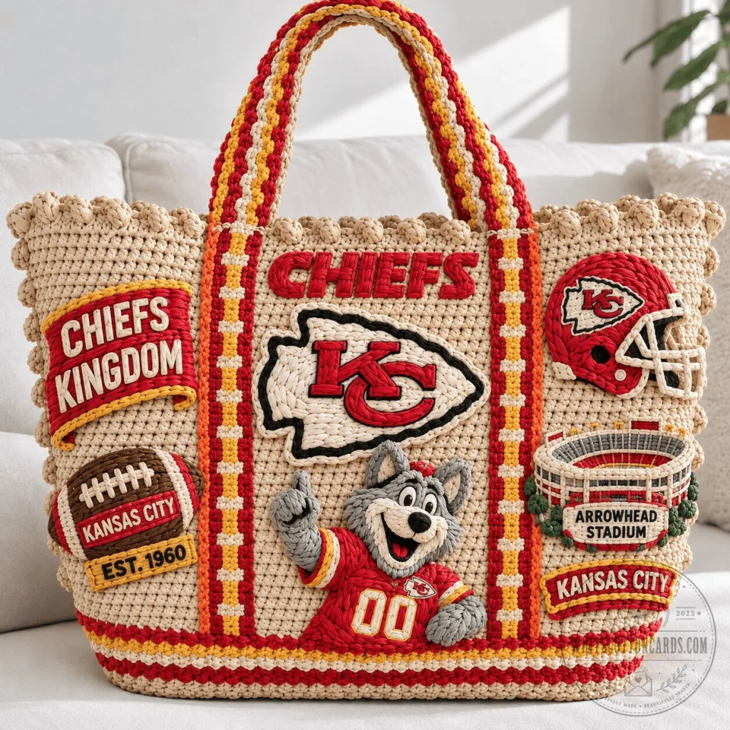 Kansas City Chiefs Kingdom Straw Style Embellished Tote Bag Kansas City Chiefs Kingdom Straw Style Embellished Tote Bag