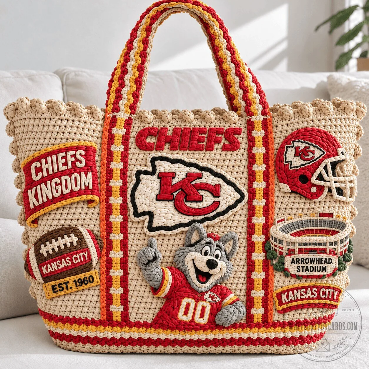 Kansas City Chiefs Kingdom Straw Style Embellished Tote Bag