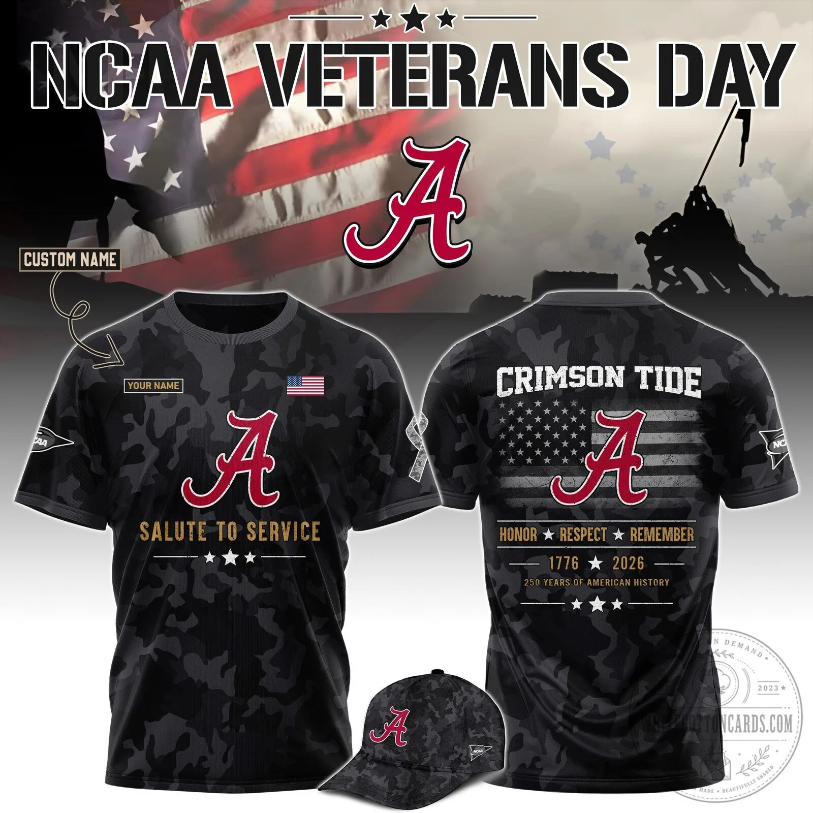 Alabama Crimson Tide Veterans Day Salute to Service Custom Name T-Shirt