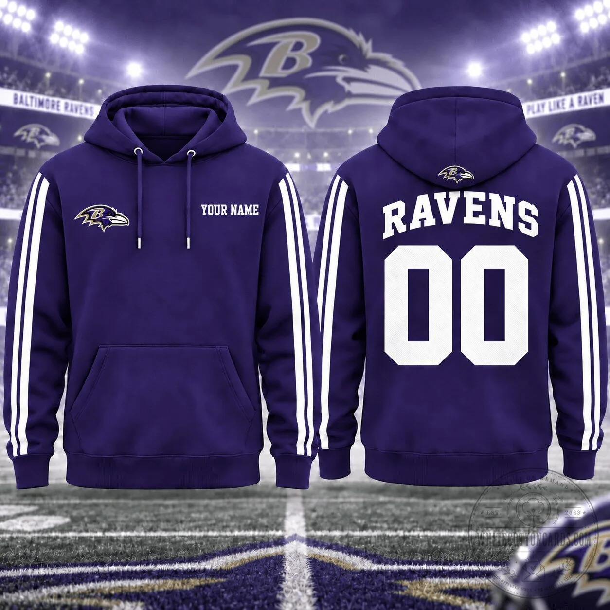 Baltimore Ravens Personalized Name and Number Purple Football Hoodie