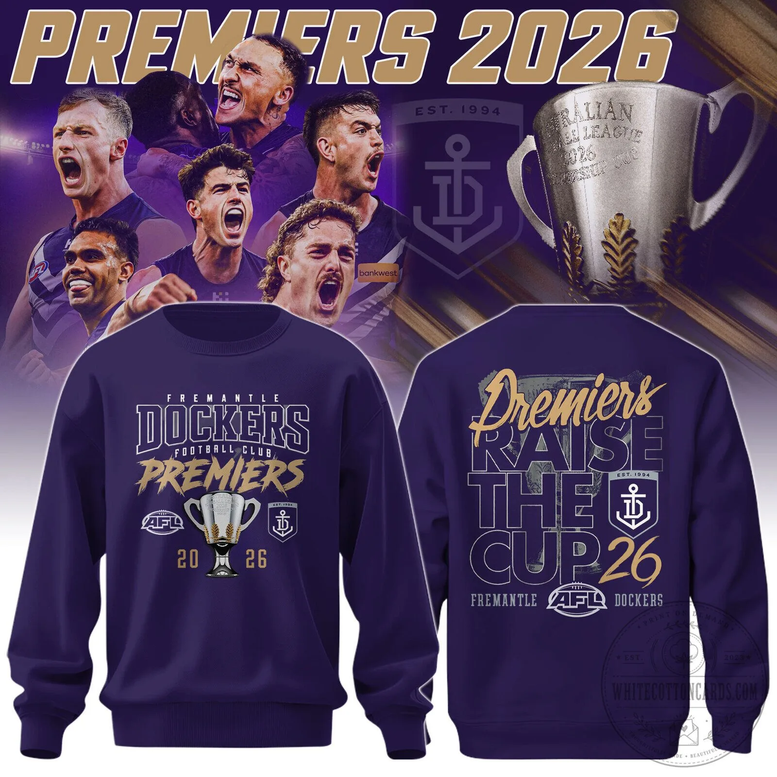 Fremantle Dockers Football Club Premiers 2026 Raise The Cup Sweatshirt