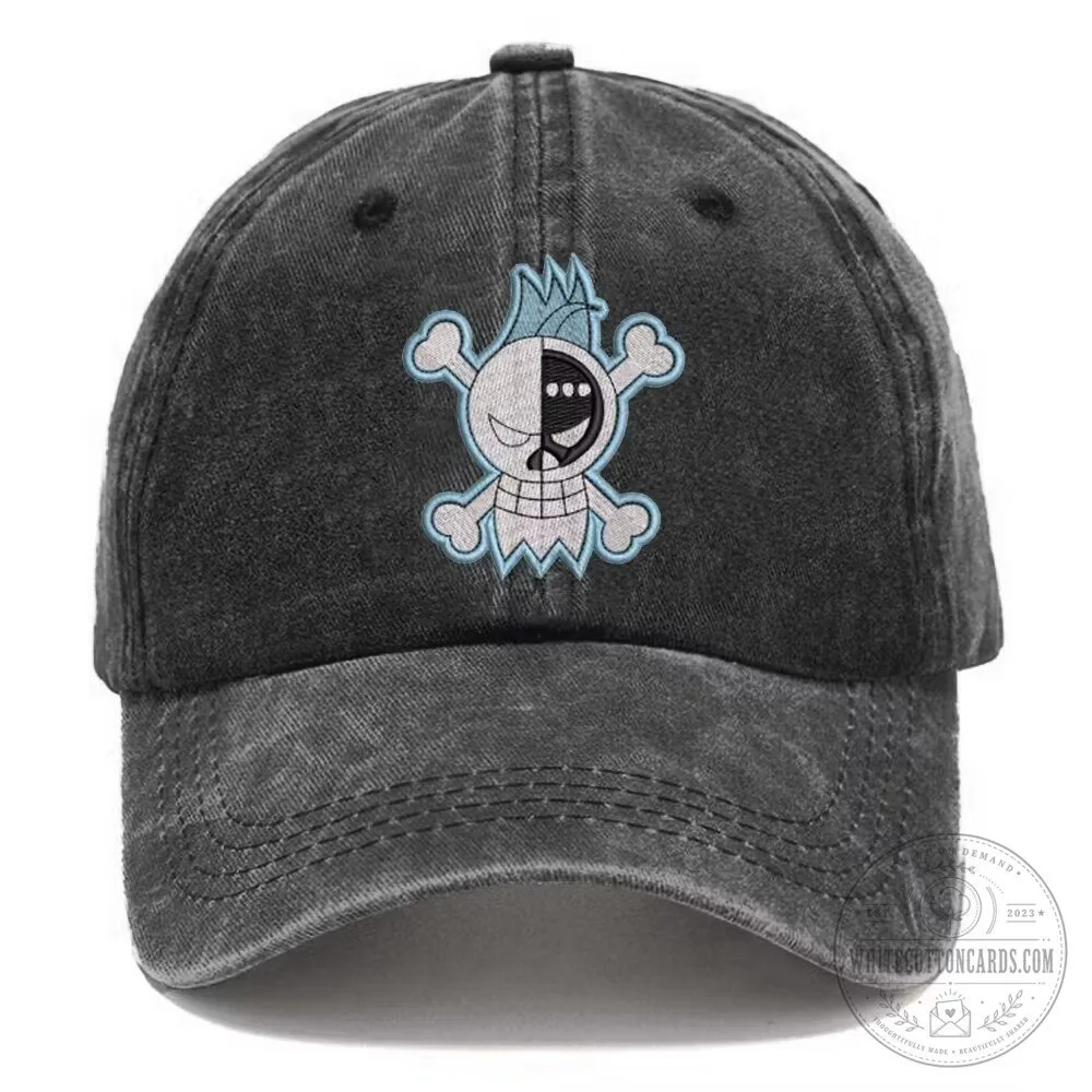 One Piece Brook Skull and Crossbones Embroidered Washed Cotton Baseball Cap Hat