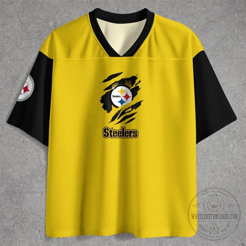Pittsburgh Steelers Ripped Design Yellow and Black Sports Fan Jersey