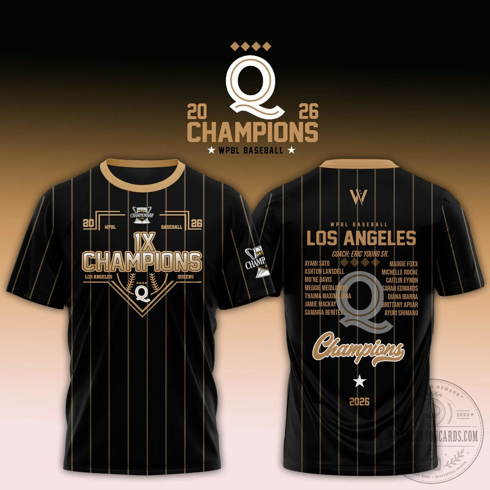Los Angeles Queens WPBL Baseball 2026 Champions Black Pinstripe Jersey