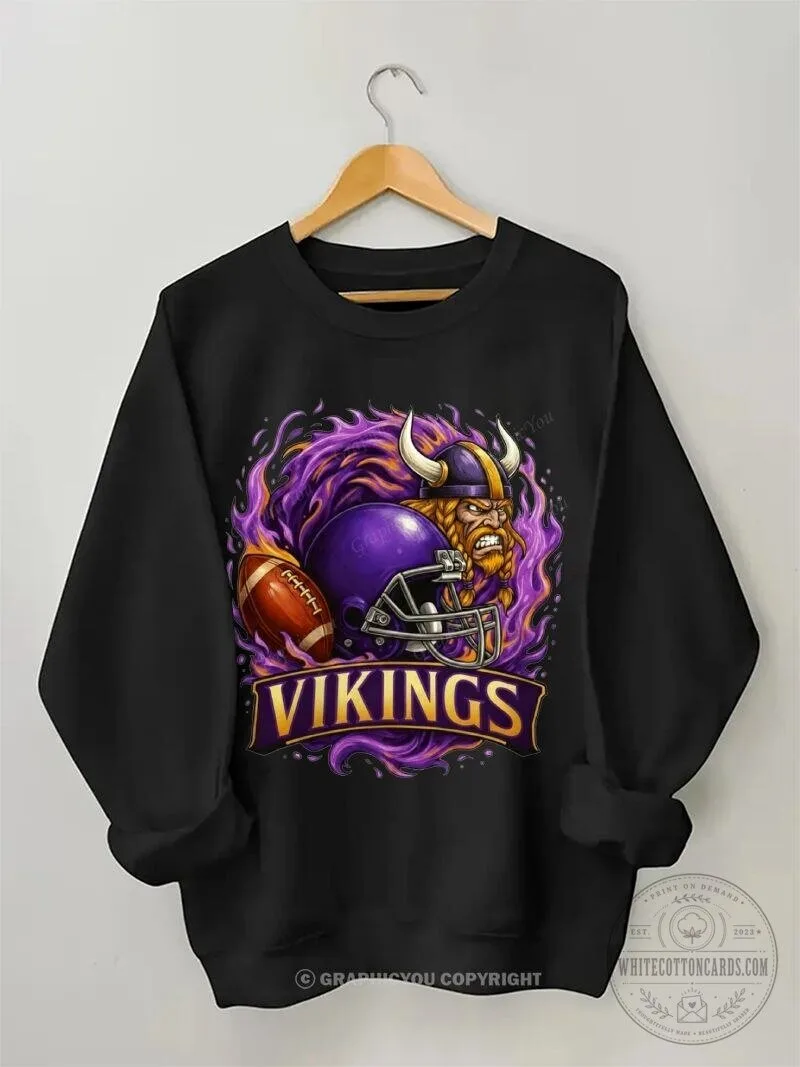 Minnesota Vikings Football Team Mascot Graphic Black Crewneck Sweatshirt 2 Minnesota Vikings Football Team Mascot Graphic Black Crewneck Sweatshirt