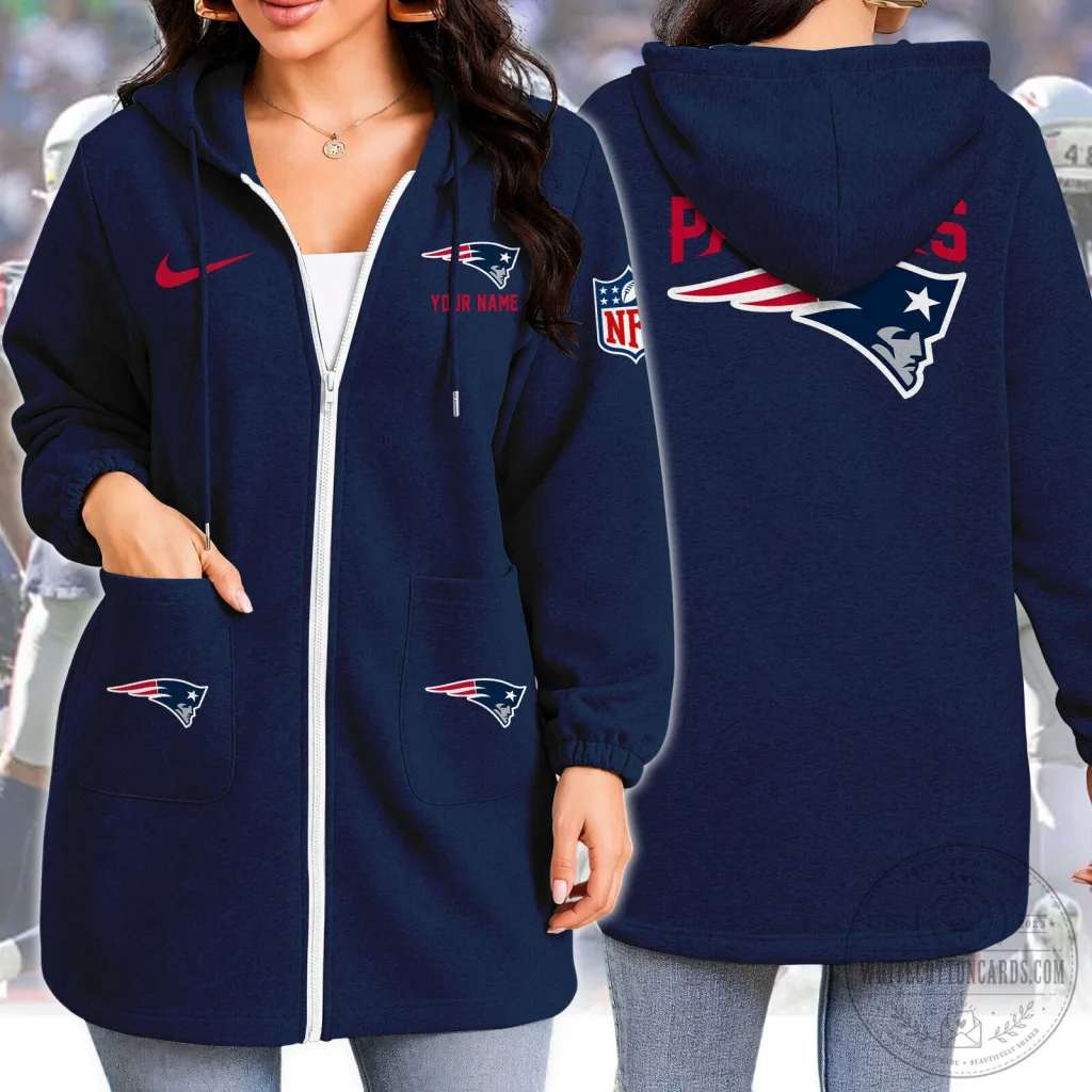 New England Patriots Custom Name Full-Zip Hoodie for Women New England Patriots Custom Name Full-Zip Hoodie for Women