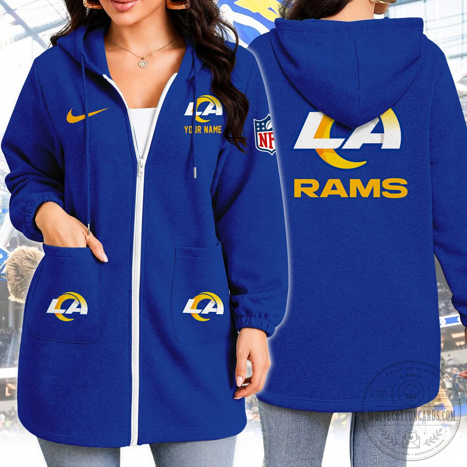 Los Angeles Rams NFL Team Logo Full Zip Hoodie with Pockets