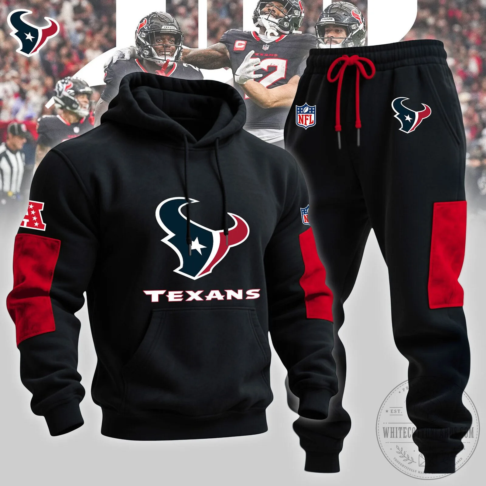 Houston Texans National Football League Team Logo Black Hoodie and Jogger Pants Set 2 Houston Texans National Football League Team Logo Black Hoodie and Jogger Pants Set