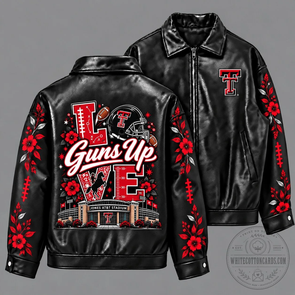 Texas Tech Red Raiders Football Team Love Guns Up Black Leather Jacket