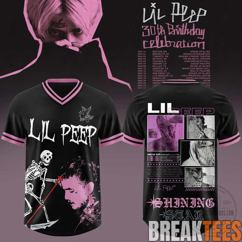 Lil Peep 30th Birthday Celebration 2026 Tour Black Football Jersey