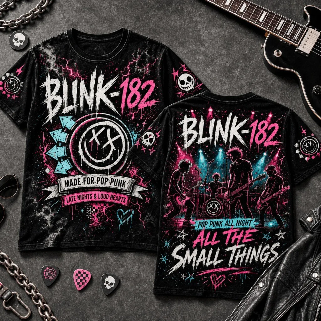 Blink-182 Pop Punk All The Small Things Concert Band T-Shirt Blink-182 Pop Punk All The Small Things Concert Band T-Shirt