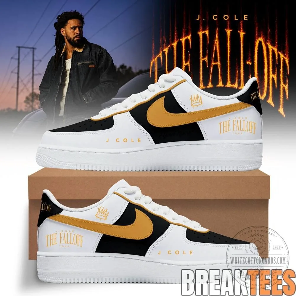 J. Cole The Fall Off Tour Custom Printed Black and Gold Sneakers