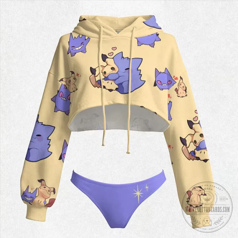 Cute Pokemon Gengar and Mimikyu Women's Cropped Hoodie 2 Cute Pokemon Gengar and Mimikyu Women's Cropped Hoodie