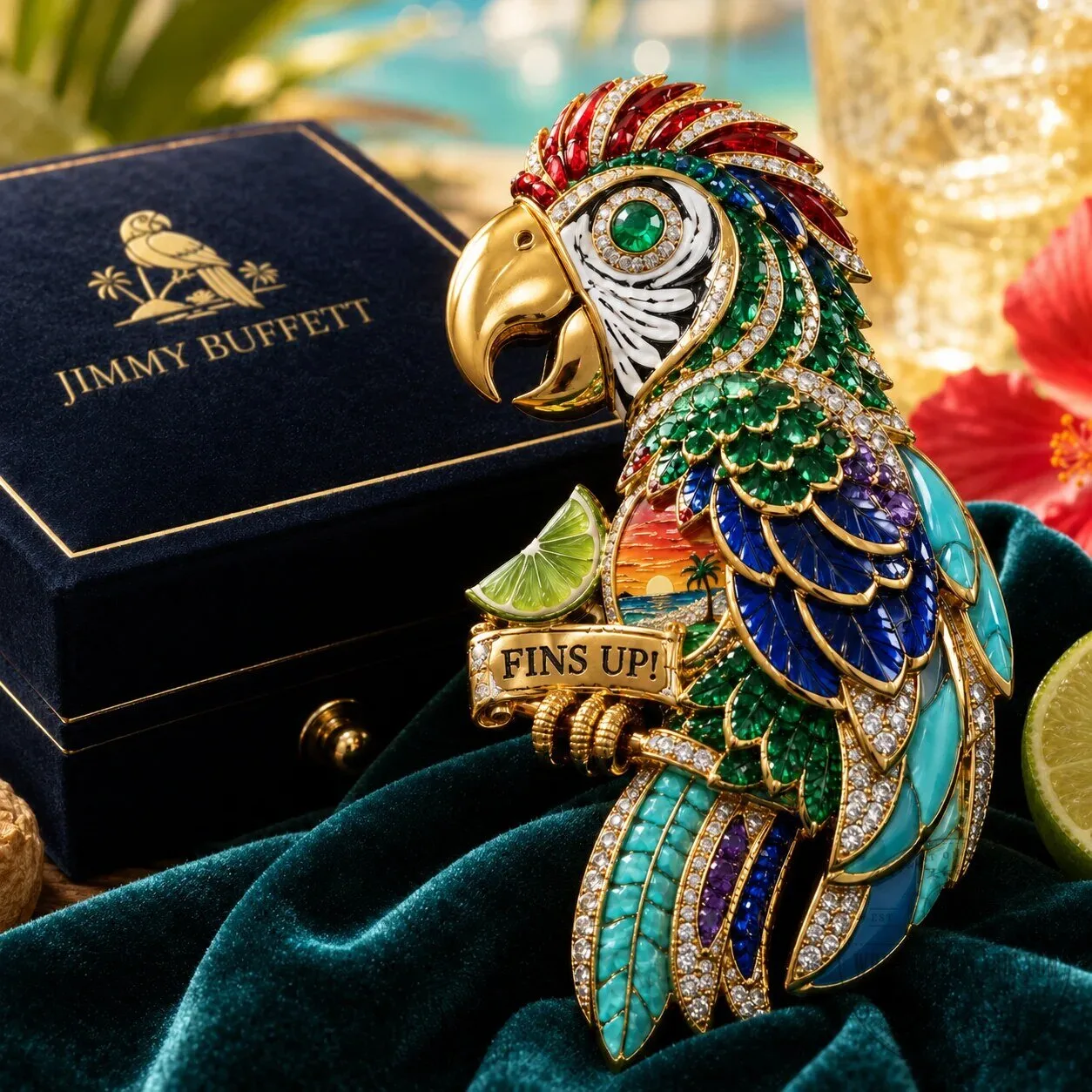 Jimmy Buffett Parrot Fins Up Tropical Gold Brooch Pin 2 Jimmy Buffett Parrot Fins Up Tropical Gold Brooch Pin