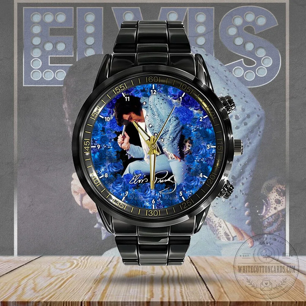 Elvis Presley Blue Rose Pattern Stainless Steel Watch 9 Elvis Presley Blue Rose Pattern Stainless Steel Watch