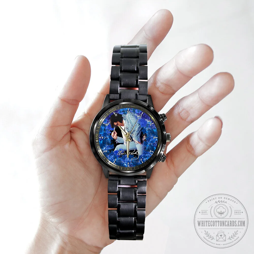 Elvis Presley Blue Rose Pattern Stainless Steel Watch 10 Elvis Presley Blue Rose Pattern Stainless Steel Watch