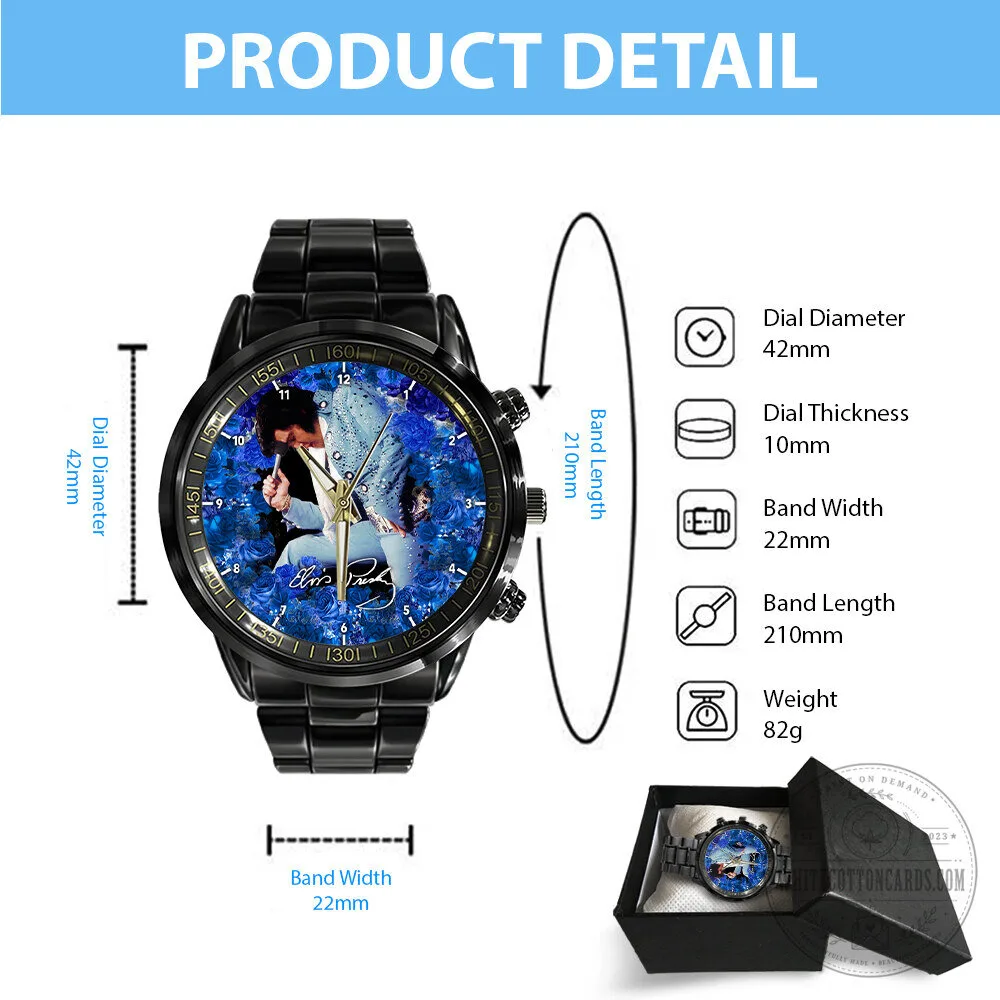 Elvis Presley Blue Rose Pattern Stainless Steel Watch 11 Elvis Presley Blue Rose Pattern Stainless Steel Watch