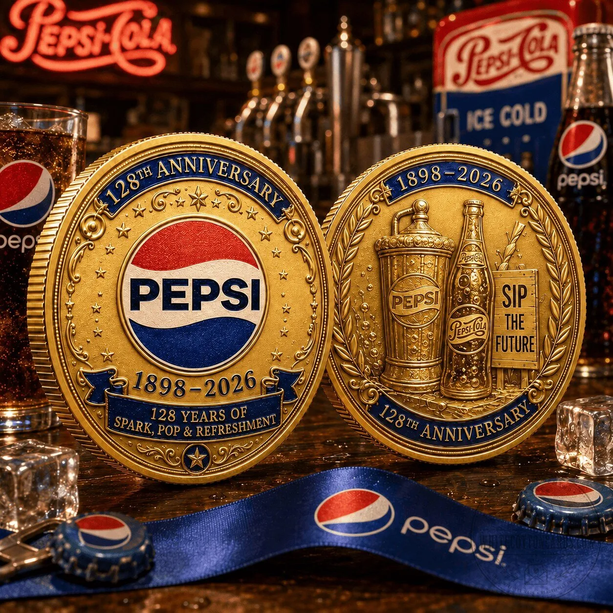Pepsi 128th Anniversary Gold Commemorative Coin Collectible