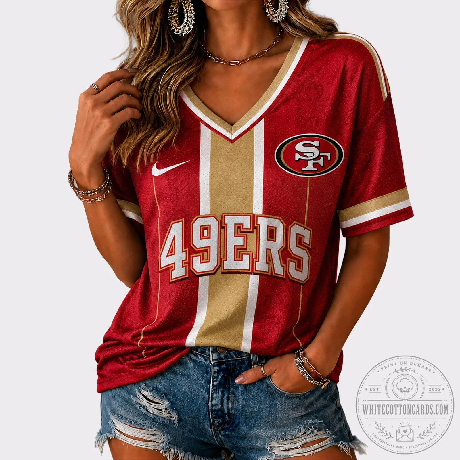 San Francisco 49ers National Football League Red and Gold V-Neck Jersey 2 San Francisco 49ers National Football League Red and Gold V-Neck Jersey