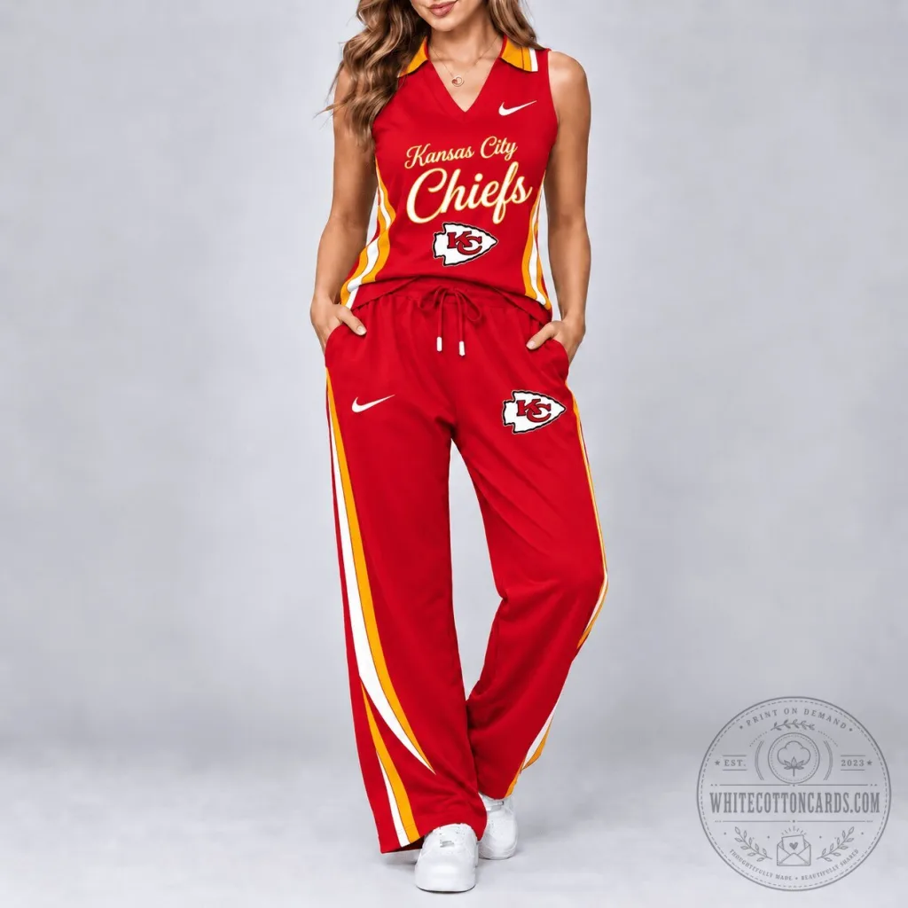 Kansas City Chiefs Women's Sleeveless V-Neck Top and Wide-Leg Pants Set Kansas City Chiefs Women's Sleeveless V-Neck Top and Wide-Leg Pants Set