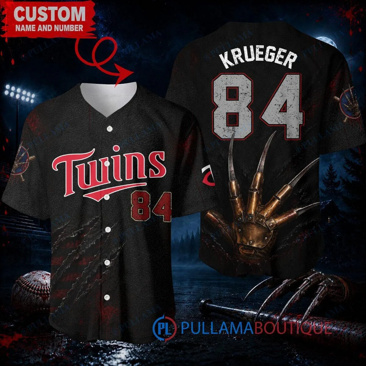 Freddy Krueger Minnesota Twins Baseball Jersey Custom Name Number