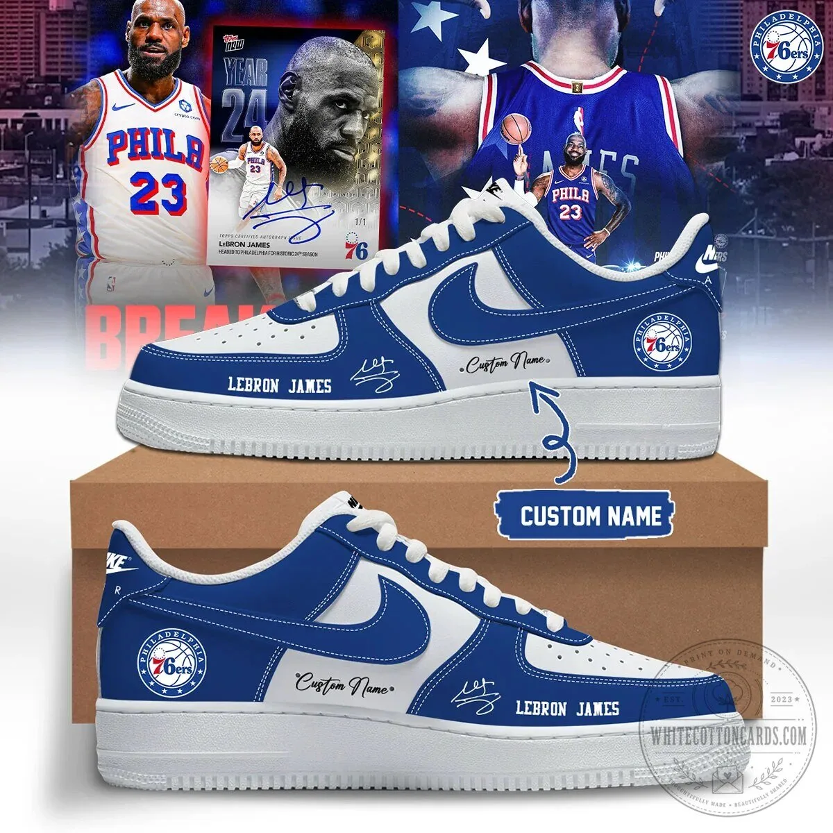 LeBron James Philadelphia 76ers Custom Name Signature Sneakers Shoes
