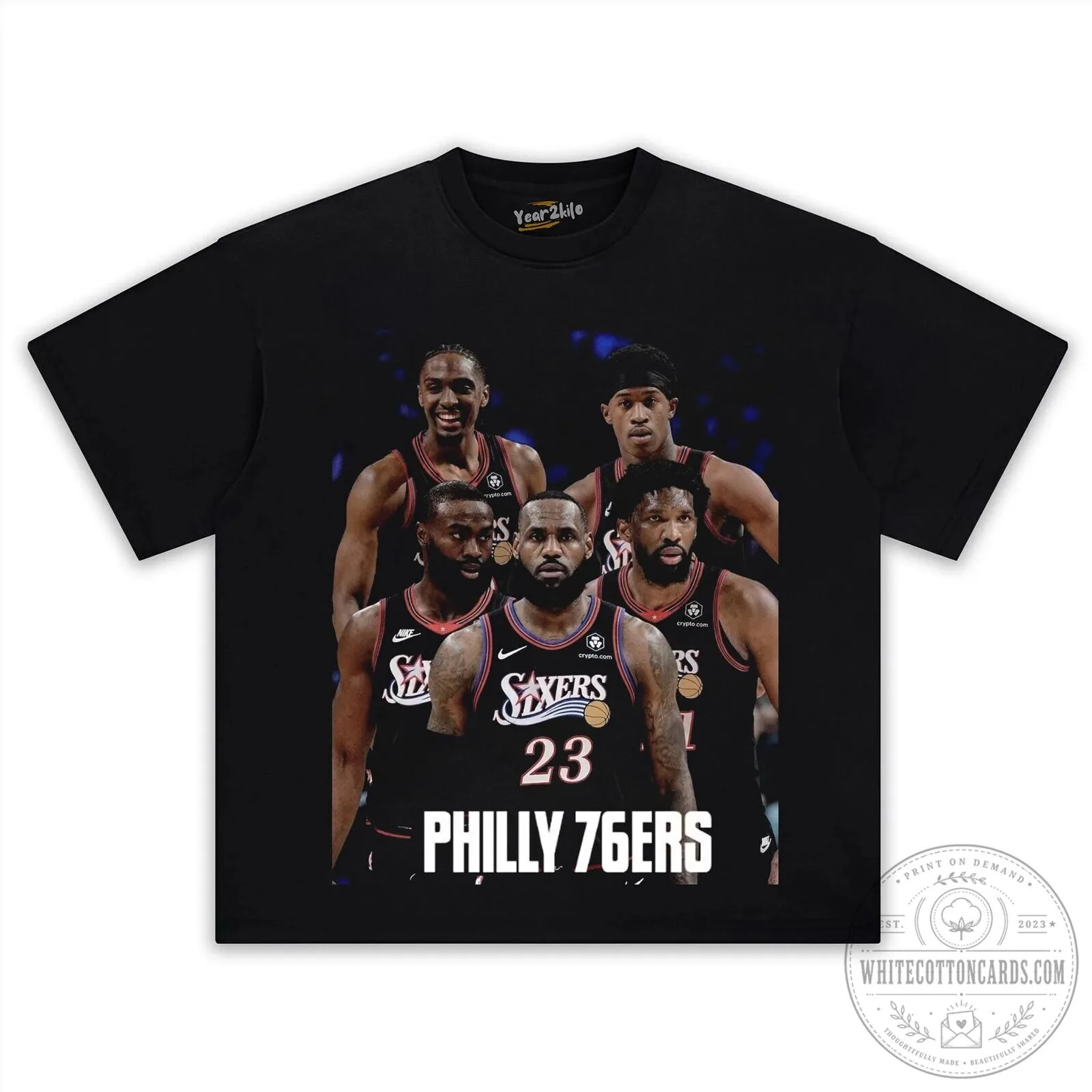 76ers Big Five Basketball Team Black Graphic T-Shirt