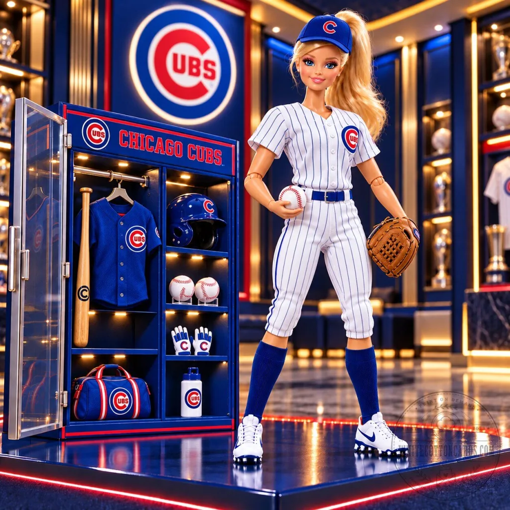 Barbie Chicago Cubs Baseball Player Doll with Accessories and Display Case Barbie Chicago Cubs Baseball Player Doll with Accessories and Display Case
