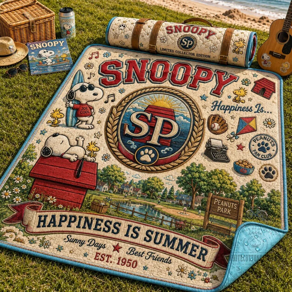 Snoopy Peanuts Happiness Is Summer Outdoor Picnic Blanket Snoopy Peanuts Happiness Is Summer Outdoor Picnic Blanket