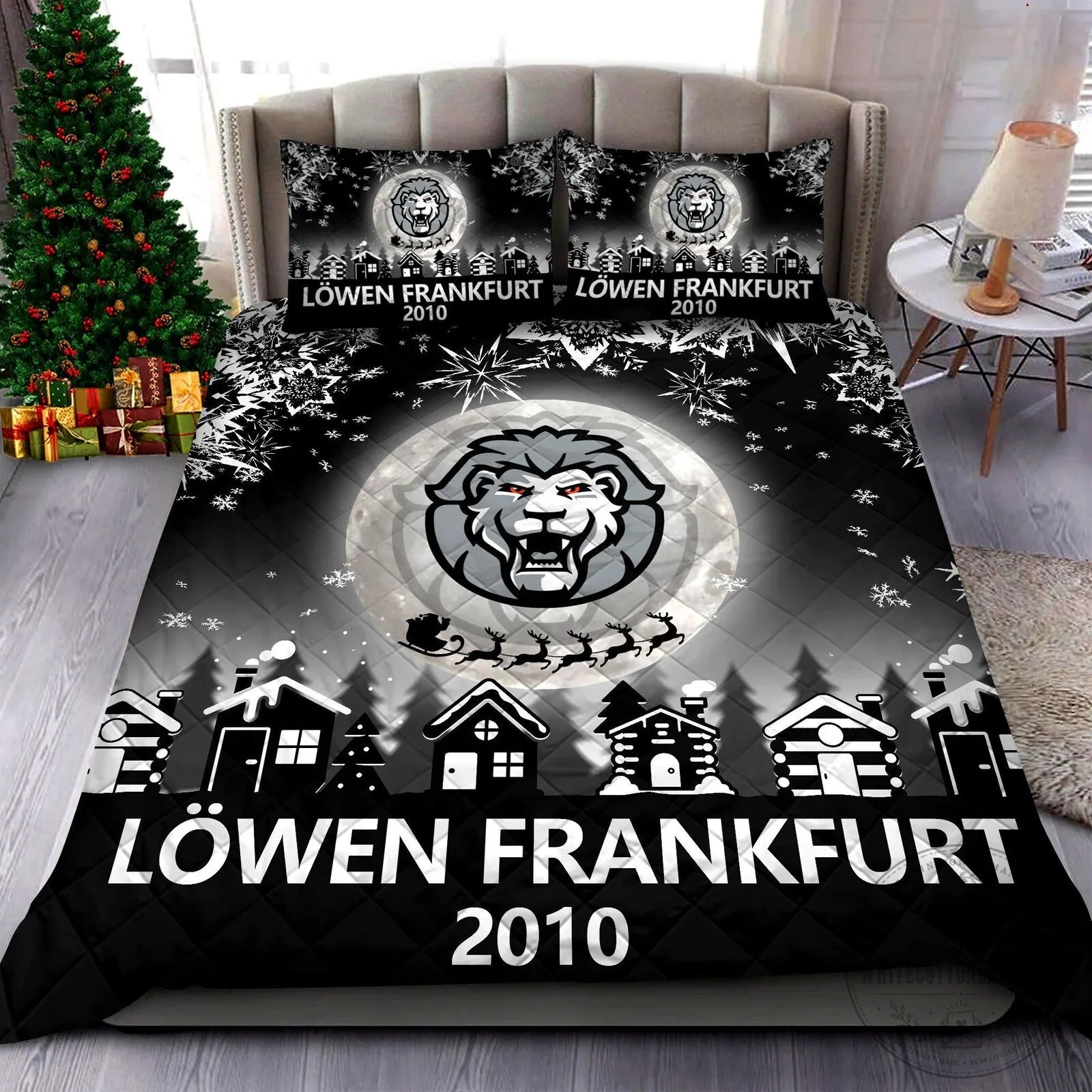 Löwen Frankfurt Ice Hockey Team Winter Christmas Full Moon Quilted Bedding Set