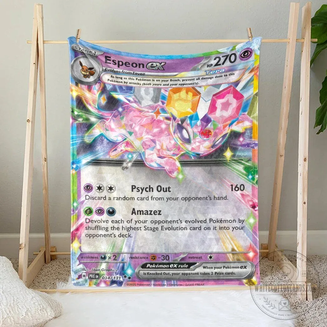 Pokemon Espeon EX Tera Type Crystal Card Custom Fleece Blanket 8 Pokemon Espeon EX Tera Type Crystal Card Custom Fleece Blanket
