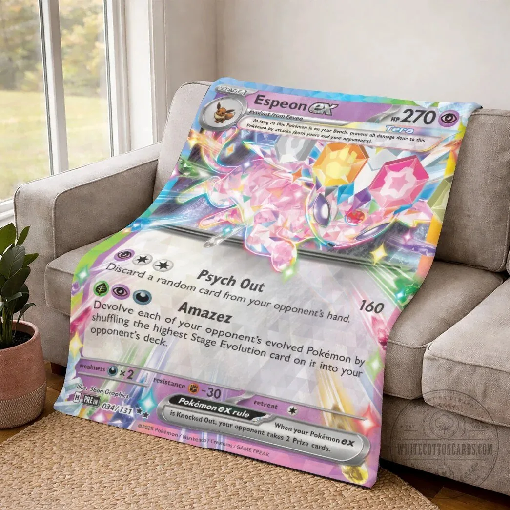 Pokemon Espeon EX Tera Type Crystal Card Custom Fleece Blanket 9 Pokemon Espeon EX Tera Type Crystal Card Custom Fleece Blanket