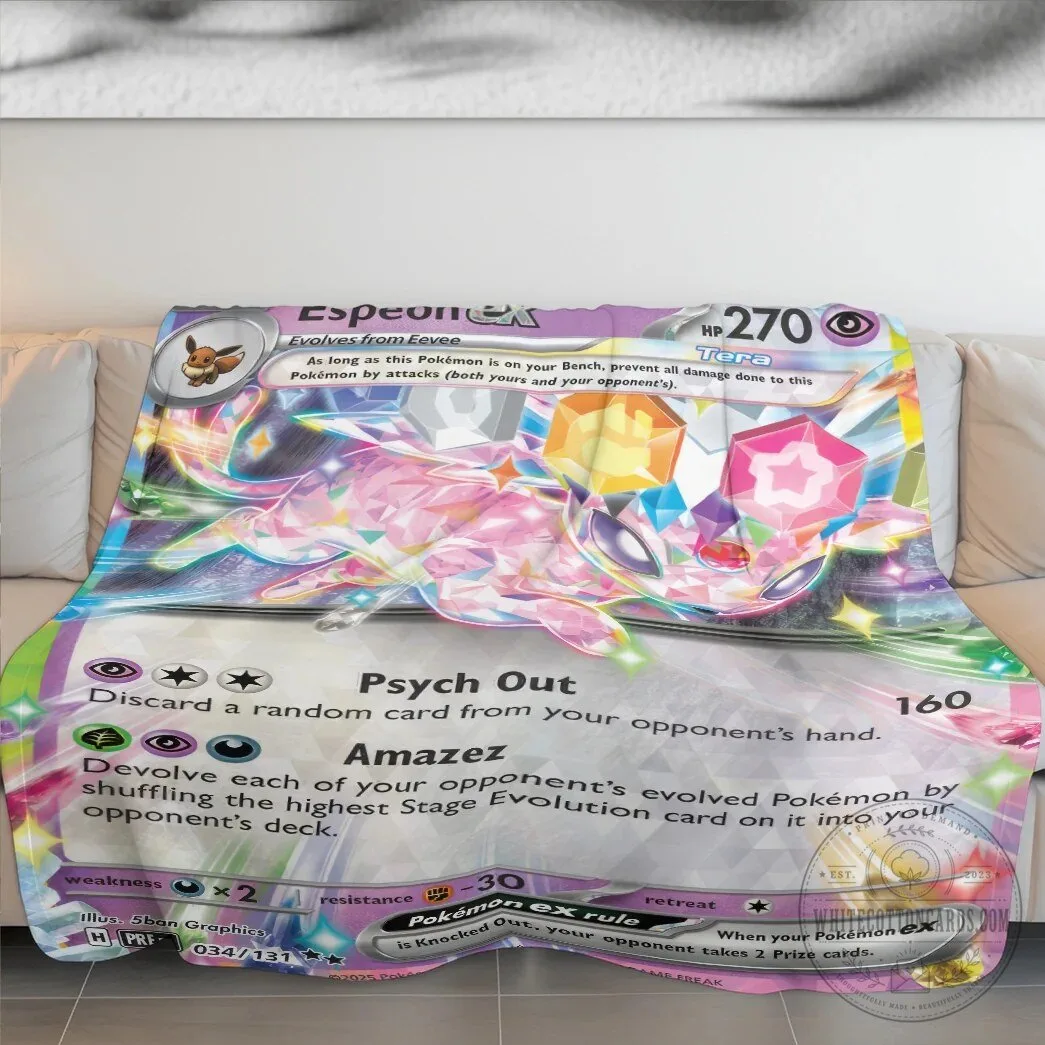 Pokemon Espeon EX Tera Type Crystal Card Custom Fleece Blanket 10 Pokemon Espeon EX Tera Type Crystal Card Custom Fleece Blanket
