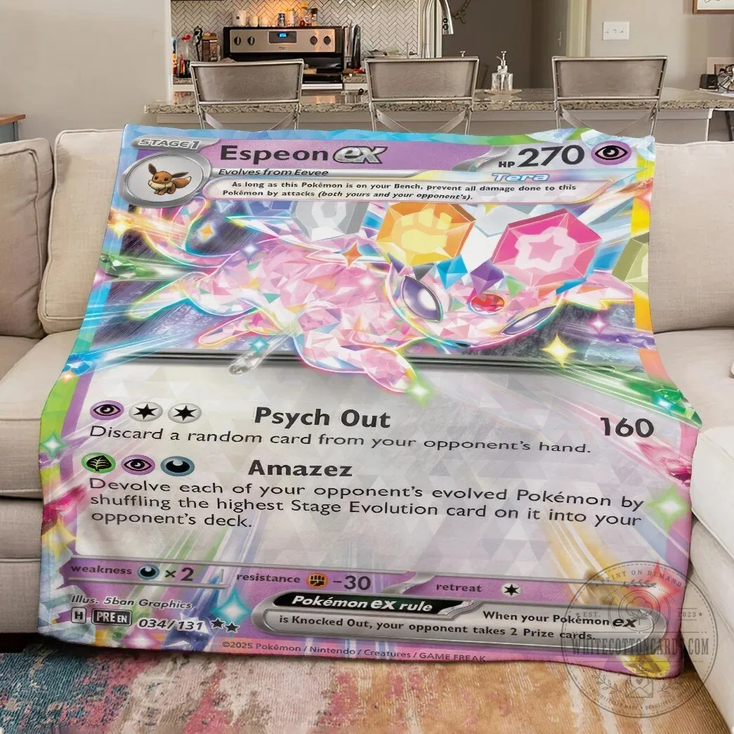 Pokemon Espeon EX Tera Type Crystal Card Custom Fleece Blanket 11 Pokemon Espeon EX Tera Type Crystal Card Custom Fleece Blanket