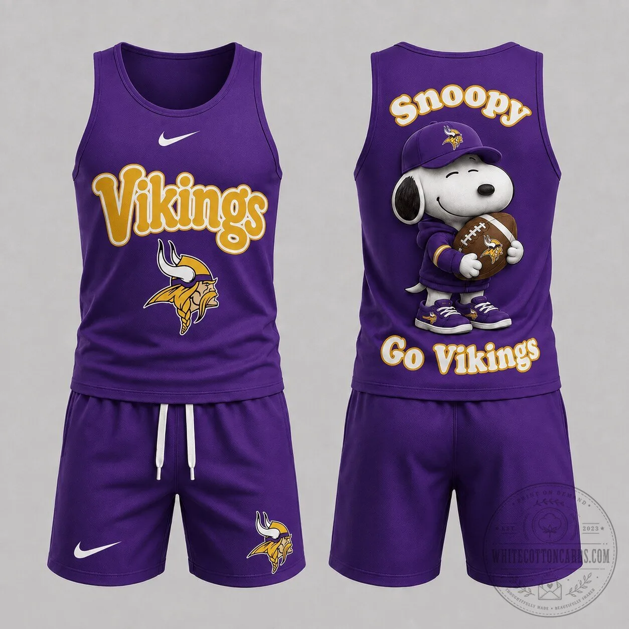Minnesota Vikings Snoopy Football Game Day Purple Tank Top and Shorts Set