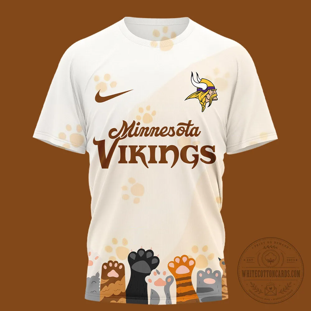 Minnesota Vikings International Cat Day Paw Print White T-Shirt