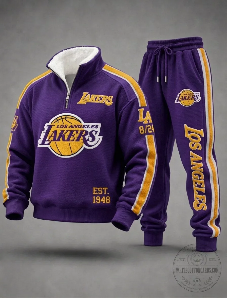 Los Angeles Lakers Purple Half-Zip Sweatshirt and Sweatpants Tracksuit Set