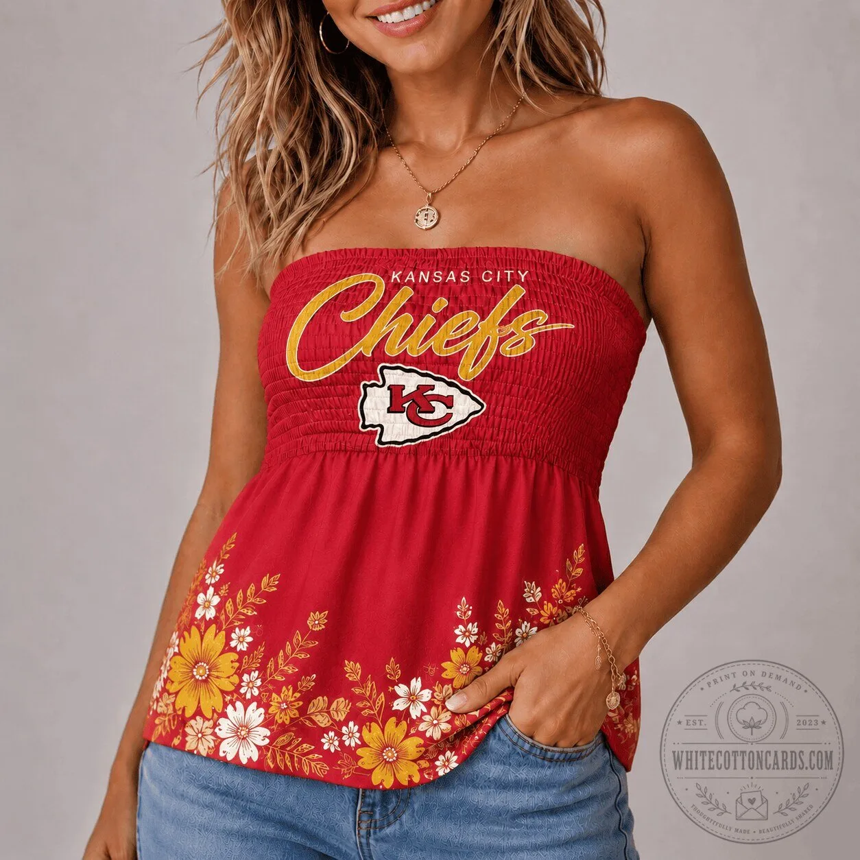 Kansas City Chiefs Floral Strapless Tube Top