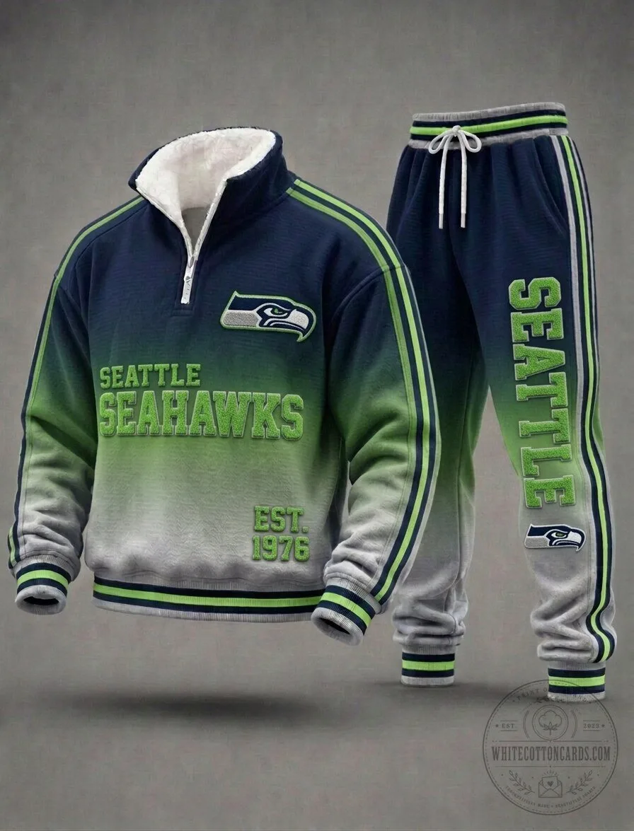 Seattle Seahawks Gradient Half-Zip Sweatshirt and Sweatpants Tracksuit Set 5 Seattle Seahawks Gradient Half-Zip Sweatshirt and Sweatpants Tracksuit Set