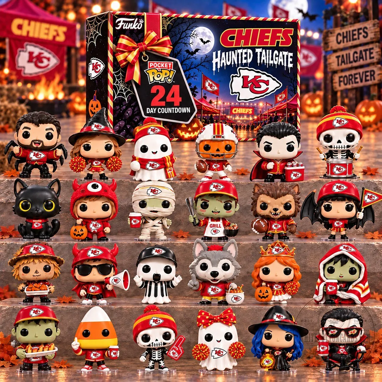 Kansas City Chiefs Halloween Haunted Tailgate Funko Pocket Pop 24 Day Countdown Advent Calendar
