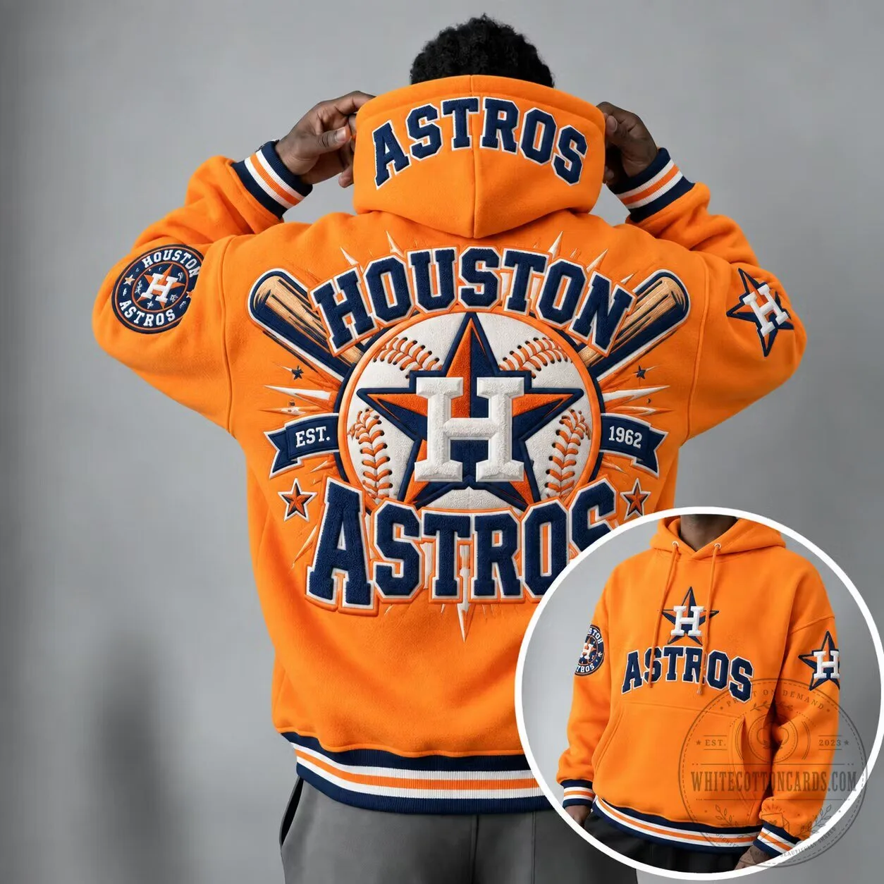 Embroidered Orange Hoodie with Houston Astros Baseball Team Logo