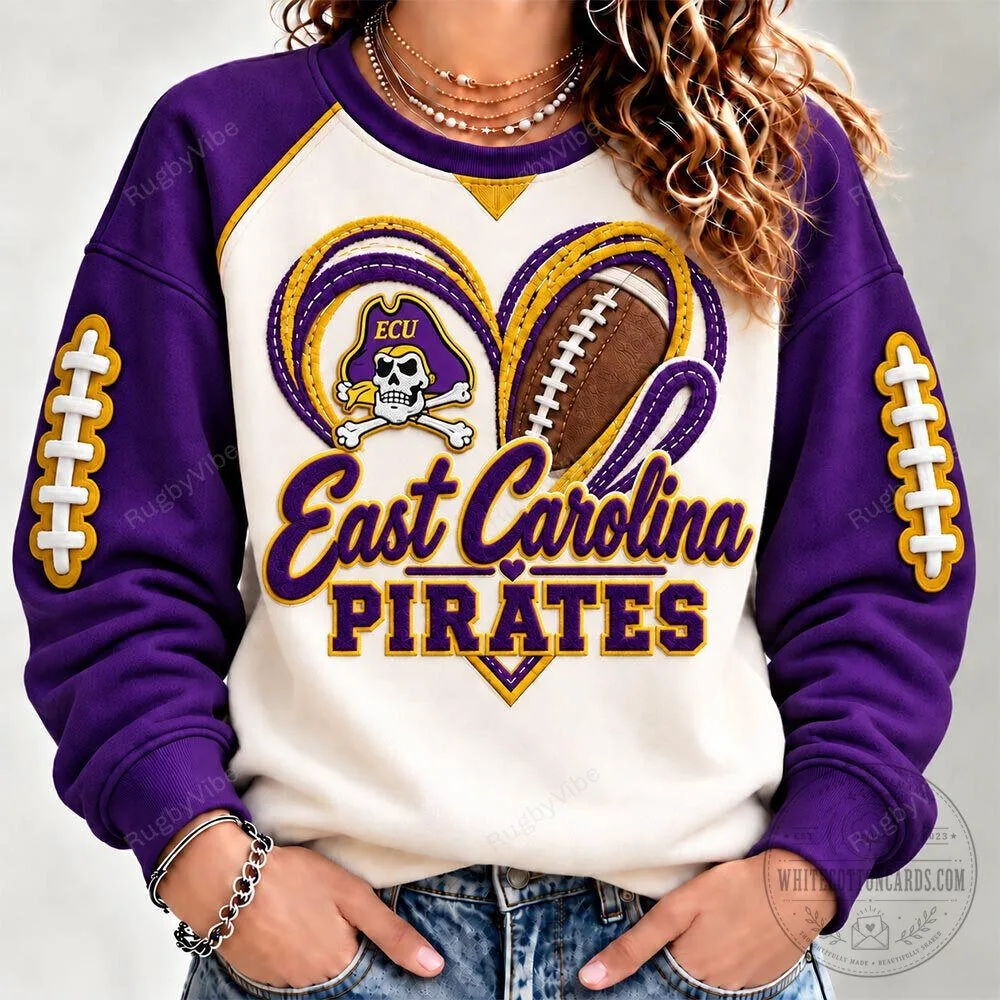 East Carolina Pirates Football Team Logo Cream And Purple Sweatshirt