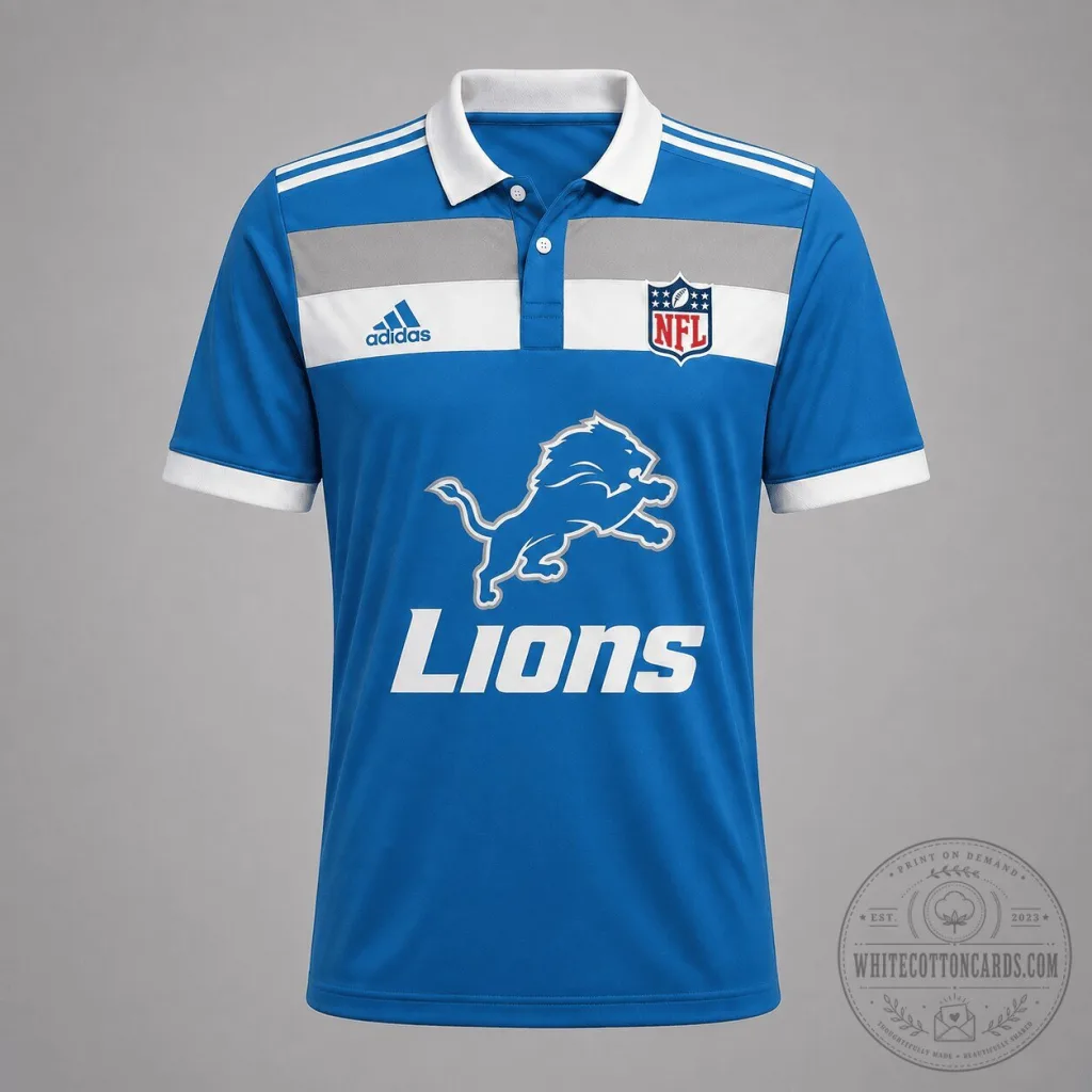 Detroit Lions National Football League Blue and Gray Striped Polo Shirt Detroit Lions National Football League Blue and Gray Striped Polo Shirt